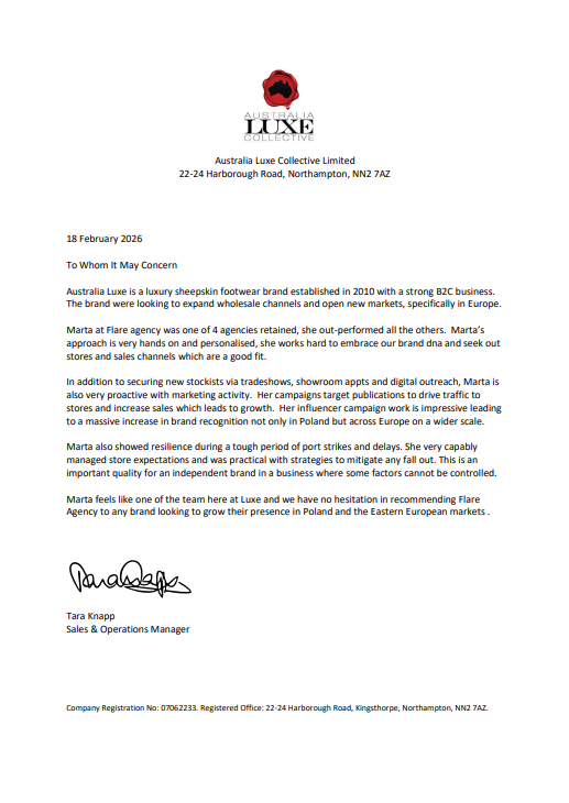 Zrzut ekranu referencji Australia Luxe